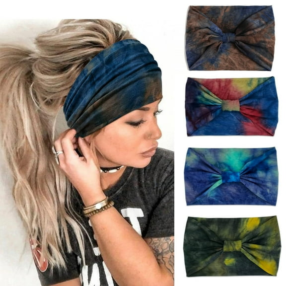 Wide Headbands For Women Knotted Headband African Womens Head Wraps Stretchy Hair Accessories Bands Tie Dye 4 Pack