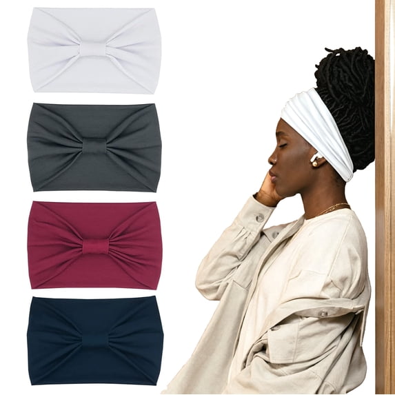 Wide Headbands For Women Knotted Headband Yoga Women’s Head Wraps Stretchy Turban Hair Accessories Bands 4 Pack
