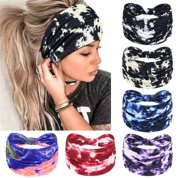 Wide Headbands for Women Knotted No Slip Head Bands Soft Turban Headband Hair Accessories Boho African Solid Color Head Wraps for Women Yoga Workout Pack of 6(Boho)