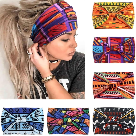 Wide Headbands for Women Knotted No Slip Head Bands Soft Turban Headband Hair Accessories Boho African Solid Color Head Wraps for Women Yoga Workout Pack of 6(Boho)