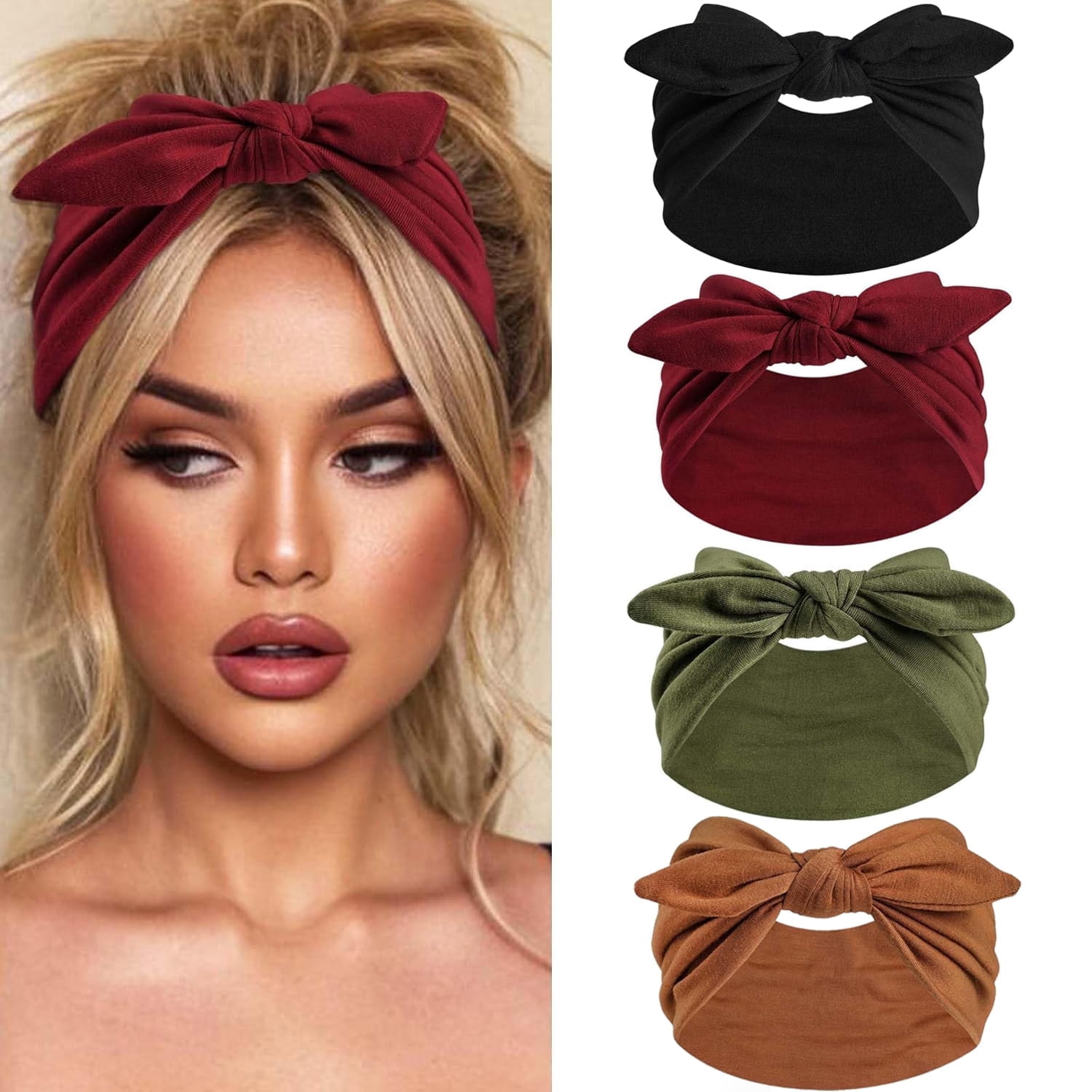6 Pack Wide Knotted Bow Headbands for Women - Elastic Non-Slip Hair Wrap TOBATOBA 6 Pack Satin Knotted Headbands for Women - Neutral  main image 2