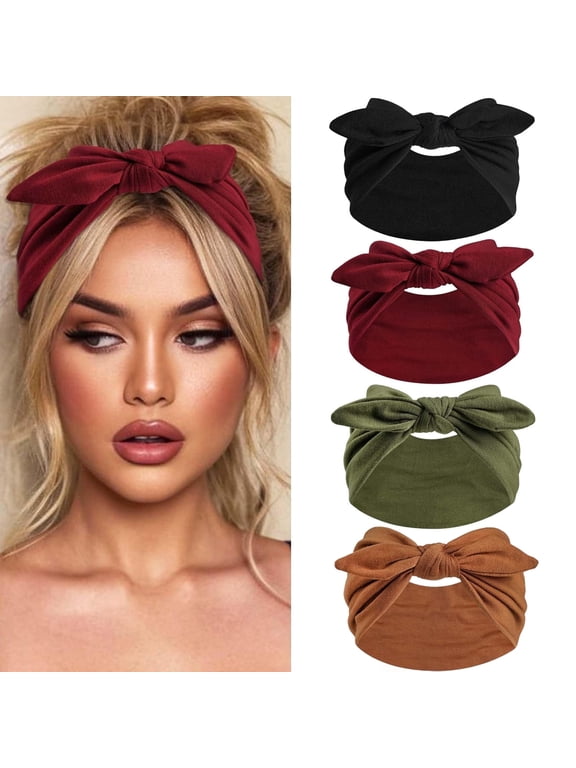 Wide Headbands Women Knotted Sports Headbands for Workouts Yoga Non Slip Hairbands 4Pcs Cotton Fashion Hair Accessories for Women