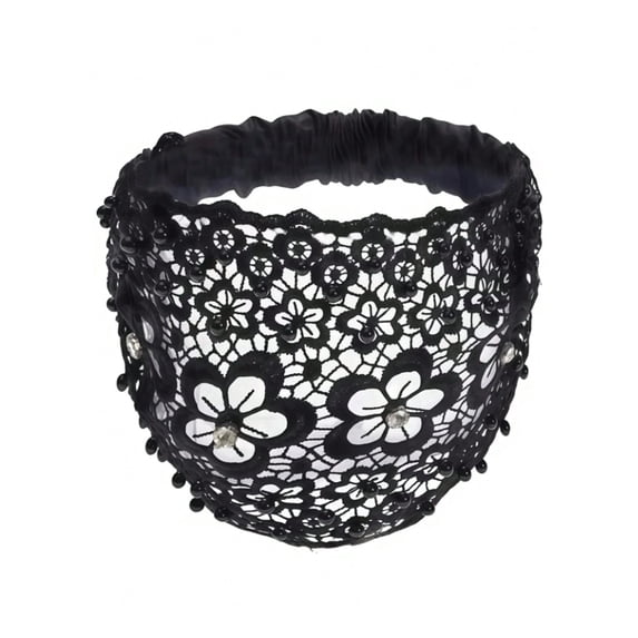 Wide Headbands for Women Non Slip Blossom Hollow Out Headband Accessory Hoop Head Accessories Hairband Soft Head Bands Hair Bands Turban Caps for Women Black One Size