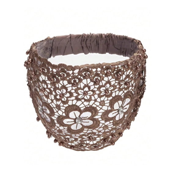 Wide Headbands for Women Non Slip Blossom Hollow Out Headband Accessory Hoop Head Accessories Hairband Soft Head Bands Hair Bands Turban Caps for Women Coffee One Size