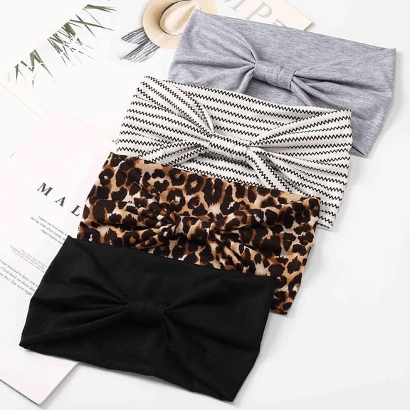 Wide Headbands Women Non Slip Knotted Turban Headband Boho Elastic Leopard Hairbands Workout Running Yoga Hair Scarfs Bohemian Head Wraps Fashion Hair Accessories