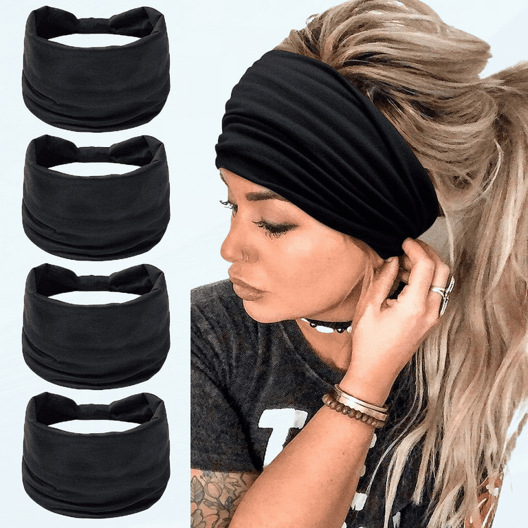 Wide Headbands for Women Black Stylish Head Wraps Boho Thick