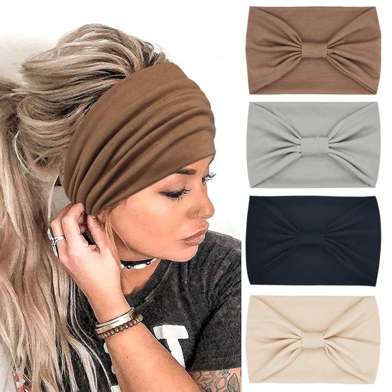 Wide Headbands for Women Fashion Knotted Headband Yoga Workout Head Wrap 4 Pack