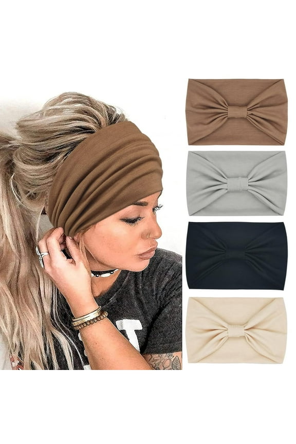 Wide Headbands for Women Fashion Knotted Headband Yoga Workout Head Wrap 4 Pack