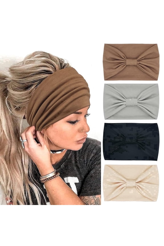 Wide Headbands for Women Fashion Knotted Headband Yoga Workout Head Wrap 4 Pack