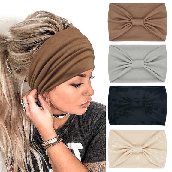 Wide Headbands for Women Fashion Knotted Headband Yoga Workout Head Wrap 4 Pack