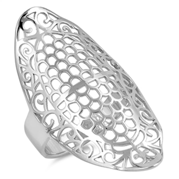 Wide Huge Filigree Vintage Victorian Style Ring Sterling Silver Band 925 Jewelry Female Male Size 11