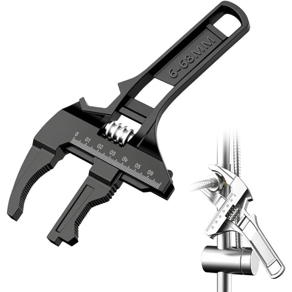 Wide Jaw Adjustable Plumbing Wrench, 2026 New Short Handle Stubby Adjustable Wrench with 68mm Wide Opening, Heavy-Duty Steel Repair Tool for Faucet, Pipe, Confined Space & Automotive Use (Black)