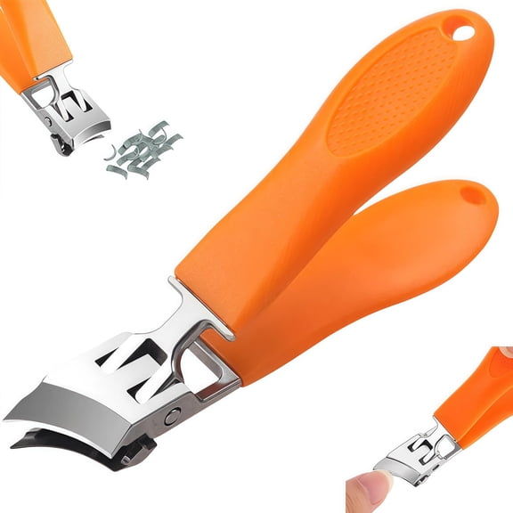 Wide Jaw Anti-Splash Slanted Curved Toenail Clippers for Thick Ingrown Nails, Fingernail & Toenail Trimmer, Orange