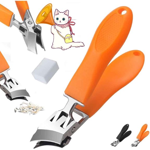 Wide Jaw Opening Anti-Splash Slanted Nail Clipper, Ultra Sharp Large Slanted Stainless Steel Toe Nails, Long Handle No Splash Fingernail, Curved Toenail Clippers for Thick Nails (Orange 1pc)