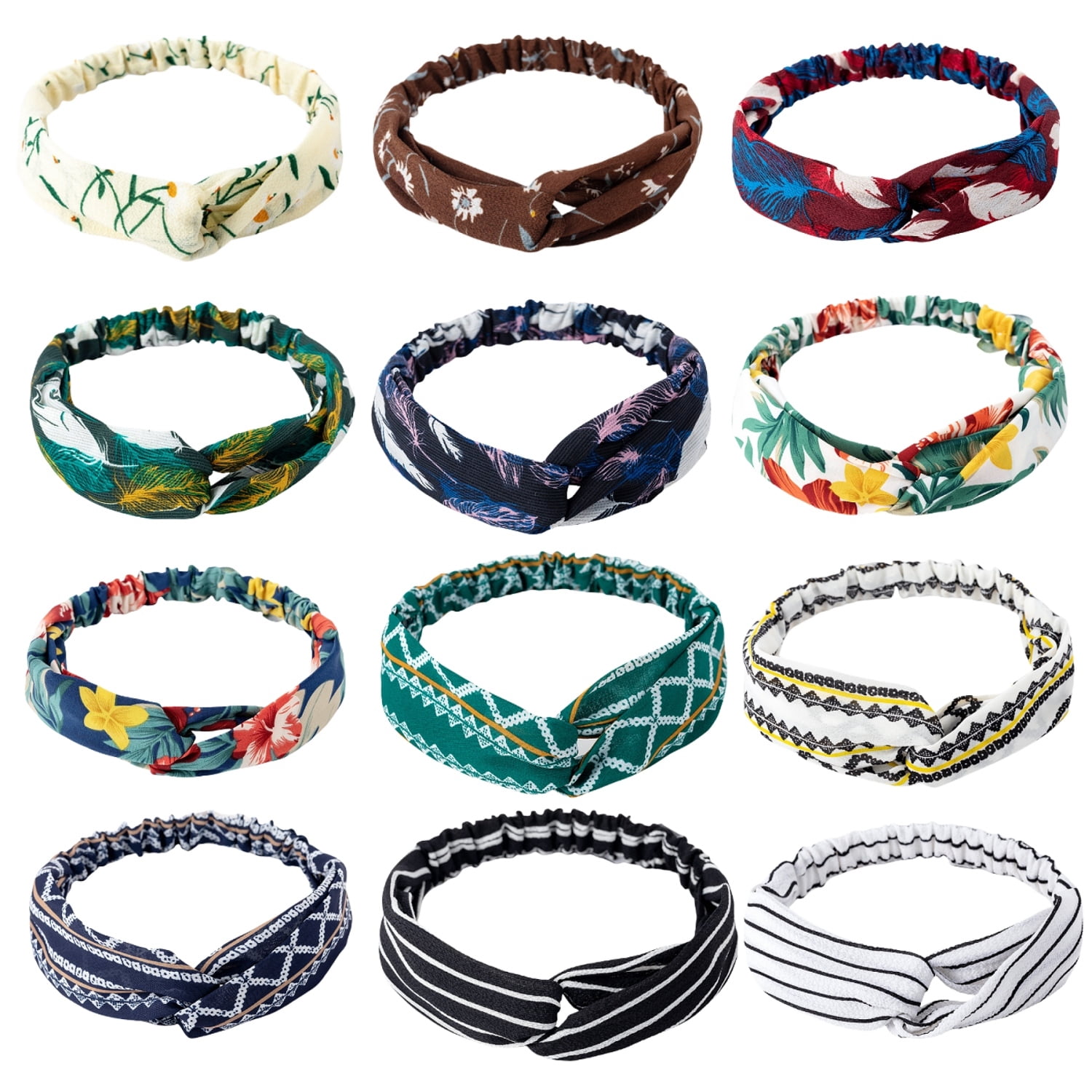 12 Pack Knotted Headbands for Women - Wide Boho Bandeau Turban Hair Band Amazon.com : VELSCRUN Headbands for Women 12 Pack Head Bands  main image 2