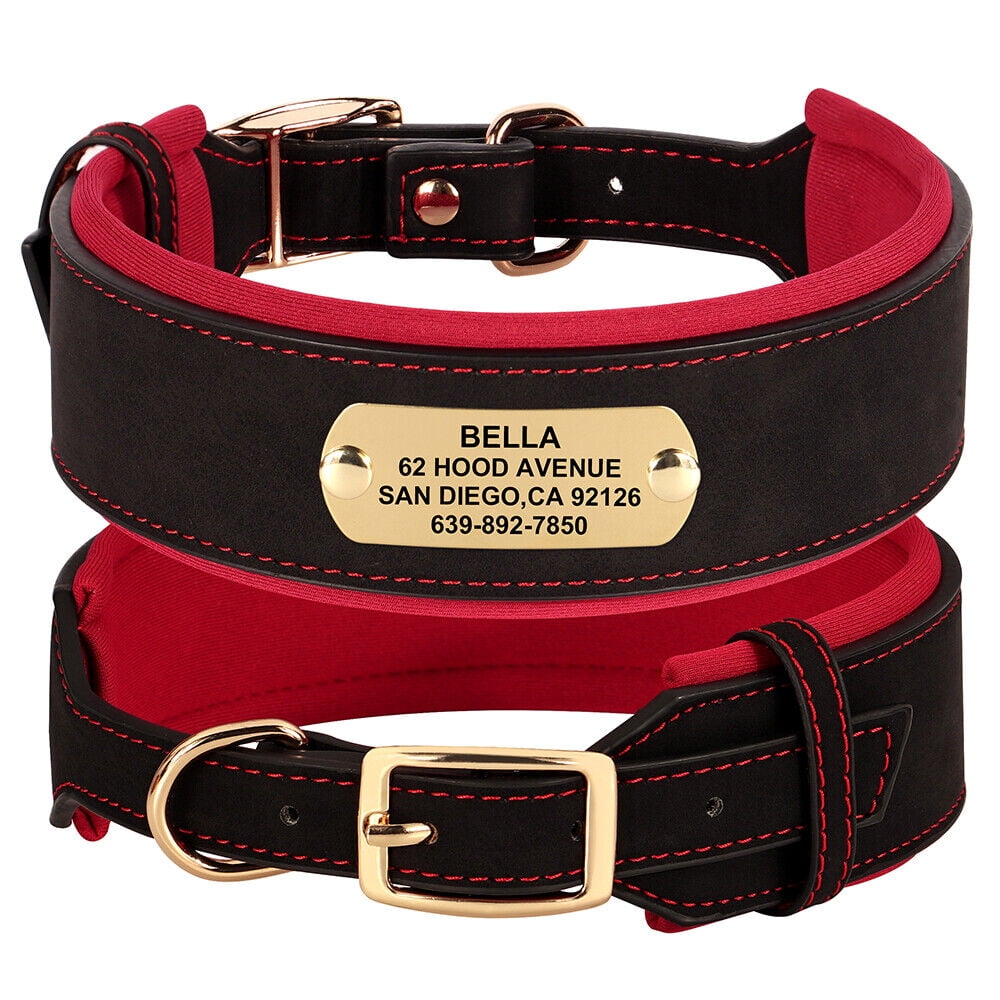 Wide Leather Dog Collar Personalized with Nameplate Soft Padded for Medium Large Dogs Walmart