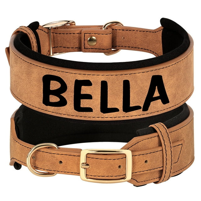 Wide Leather Personalized Large Dog Collars Custom with Name and Phone