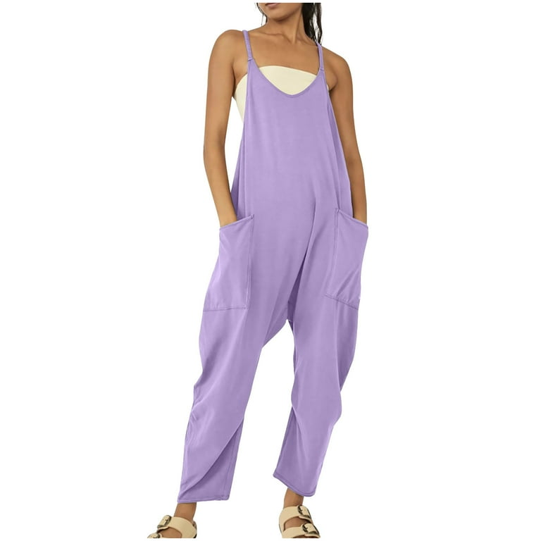 Wide Leg Baggy Jumpsuit with Pockets One Piece Jumpsuits Cold Solid Shoulder Jumpsuit Solid Suspender Jumpsuits Cotton Linen Adjustable Bib Overalls Wyongtao Walmart