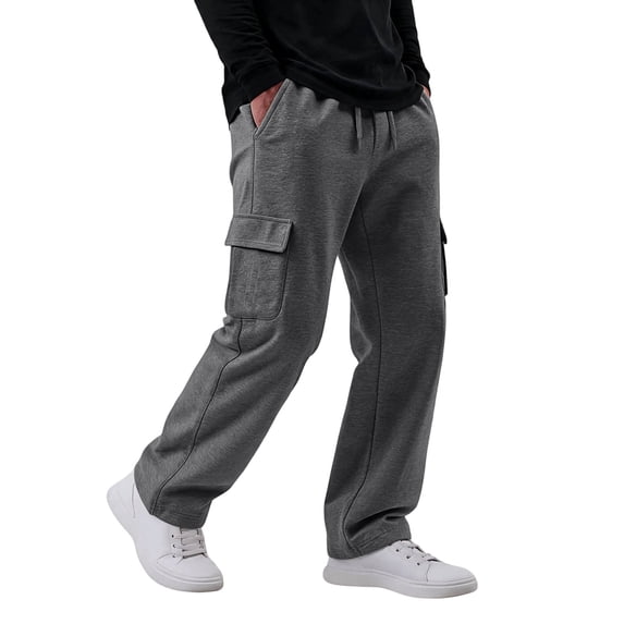 Wide Leg Baggy Sweatpants for Men Fall Casual Elastic Waist Cargo Jogger Pants with Deep Side Pockets Loose Fit for Gym Lounge Workout Gray 2XL