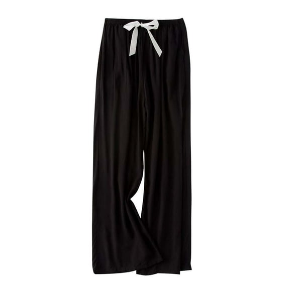 Wide Leg Beach Trousers New Women's Casual Loose Wide Leg Pants Elastic High Waisted Lounge Pajama Flowy Pants Athletic Trousers Black One Size