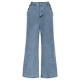 thumbnail image 1 of Wide Leg Bootcut Jean for Women Button High Waist Denim Trousers Vintage Loose Denim Jeans Soft Stretch Denim Pants Casual Stylish Jeans Pants Solid Color Distressed Denim Bottoms, 1 of 5