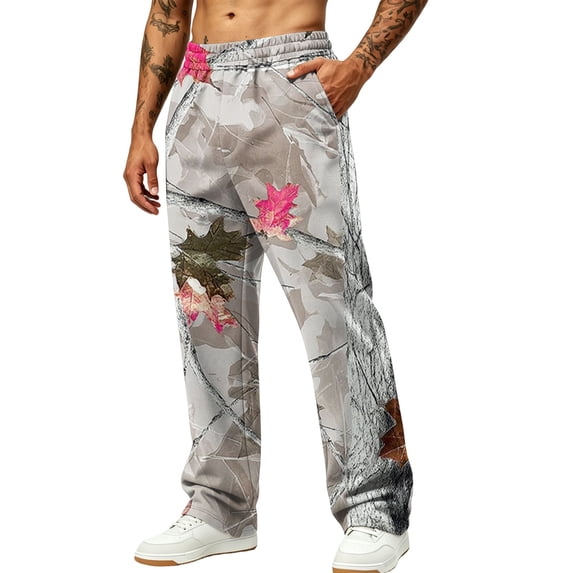 Wide Leg Camouflage Jogger Pants for Men Baggy Elastic Waist All Season Workout Hiking Sweatpants with Pockets Gray XL