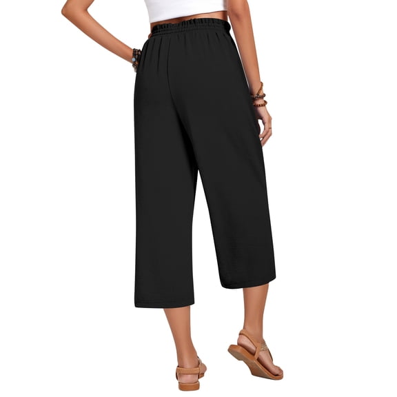 Wide Leg Capri Pants for Women Elastic Waist Cropped Trousers Loose Casual Lightweight 2026 Summer Lounge Beach Pull On Capris 20" 21" 22" Inseam Black 2XL