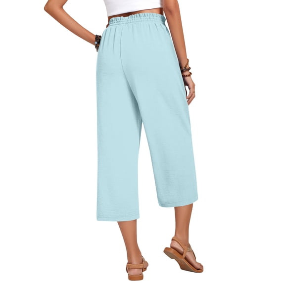 Wide Leg Capri Pants for Women Elastic Waist Cropped Trousers Loose Casual Lightweight 2026 Summer Lounge Beach Pull On Capris 20" 21" 22" Inseam Sky Blue L