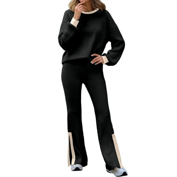 Stylish Women's Trousers Suit Casual Loose Fit High Waist Slit Set For Everyday Wear