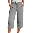 thumbnail image 1 of Wide Leg Capri Pants for Women Casual Summer Cotton Stretch Waist Pants Loose Comfy Drawstring Beach Capris with Pockets, 1 of 5