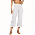 thumbnail image 1 of Wide Leg Capri Pants for Women High Waisted Cotton Linen Summer Pants Casual Drawstring Cropped Trousers with Pockets White S, 1 of 5