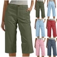 thumbnail image 1 of Wide Leg Capri Pants for Women Loose Summer High Rise Cropped Cargo Pants with Pockets Red, 1 of 7