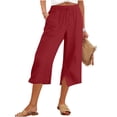 thumbnail image 1 of Wide Leg Capris Pants For Women Summer Flowy Drawstring Waisted Side Split Trousers Lightweight Beach Travel Outfits Red, 1 of 8