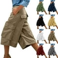 thumbnail image 1 of Wide Leg Capris Pants for Women with Pockets Plus Size Elastic Waist Women Solid Color Summer Casual High Waist Cargo Pants Khaki XXL, 1 of 9