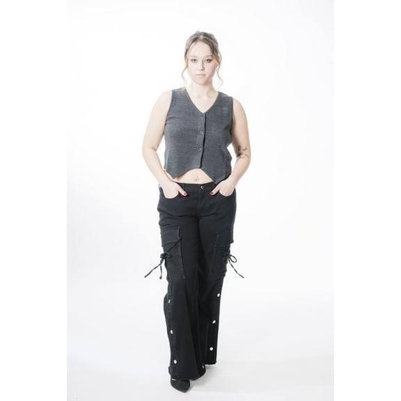 Wide-Leg Cargo Pant with Snap at Outseam