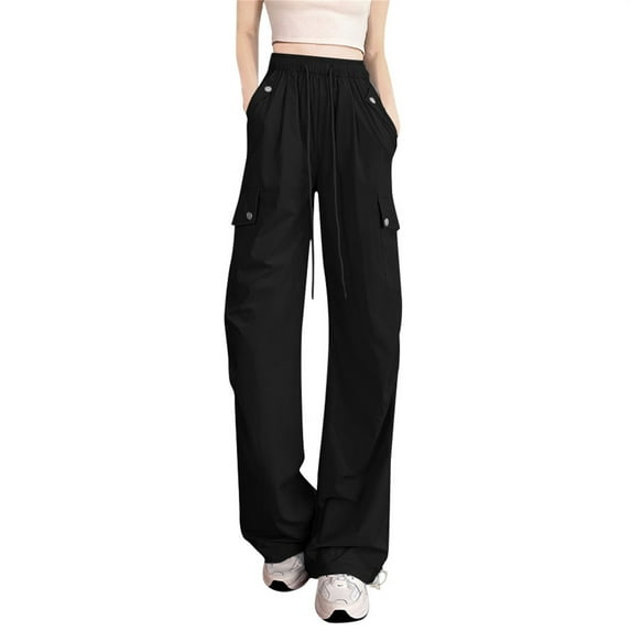 Wide Leg Cargo Pants for Women, Audhol American Quick Drying Work Pants Women's Cool Pants Ice Wide Leg Sports Walking Pants Women's Cargo Pants Black M