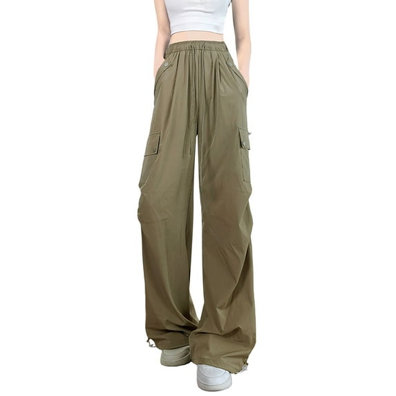 Wide Leg Cargo Pants for Women, Audhol American Quick Drying Work Pants Women's Cool Pants Ice Wide Leg Sports Walking Pants Women's Cargo Pants Khaki S