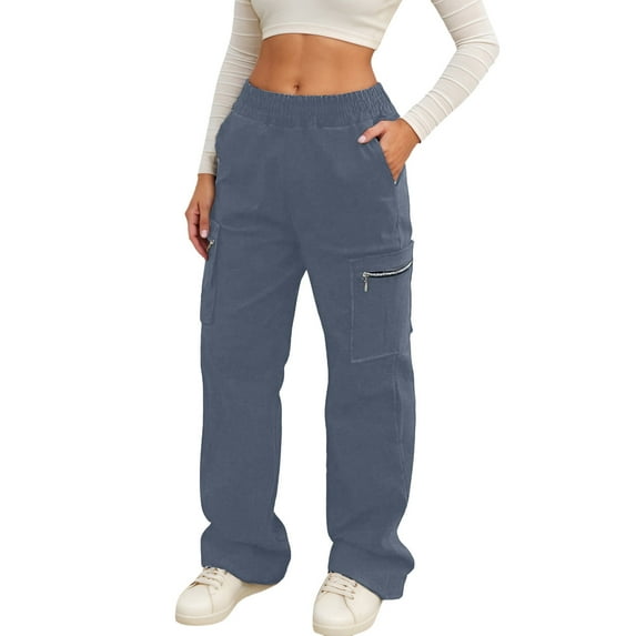 Wide Leg Cargo Pants Women Cargo Pants High Waist Straight Leg Cargo Pants With Zipper Pockets Cargo Sweatpants Women Grey L
