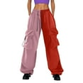thumbnail image 1 of Wide Leg Cargo Pants Women's Dressy Casual Color Block Elastic High Waist Joggers Trousers Lightweight Stretch Trendy Relaxed Fit Slacks, 1 of 6