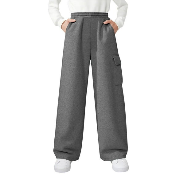 Wide Leg Cargo Pants for Boys Girls Soft Cotton Elastic Waisted Wide Leg Sweatpants with Multi Pockets 5-15 Years (11 Years, Dark Gray)