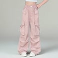 thumbnail image 1 of Wide Leg Cargo Pants for Girls High Waisted Baggy Sweatpants Y2K Teen Girl Clothes Kids Joggers Lightweight Fashion Streetwear, Size 5-15, 1 of 5