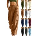 thumbnail image 1 of Wide Leg Cargo Pants for Women,Button Drawstring High Waist Loose Casual Pants with Multi Pockets for Office Work, 1 of 7
