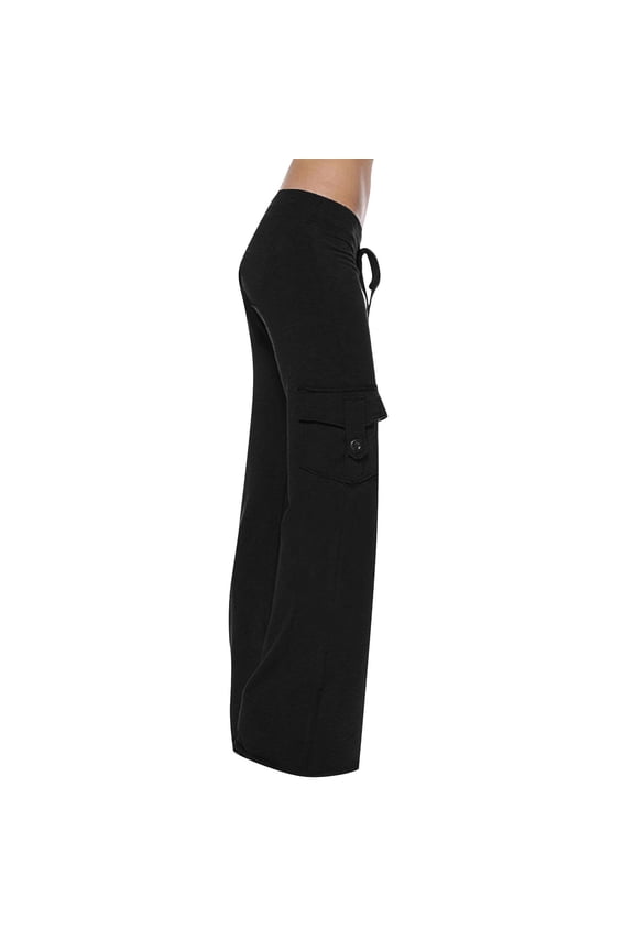 Wide Leg Cargo Pants for Women Y2K Drawstring High Rise Stretchy Bootcut Trousers Soft Flare Yoga Long Pant