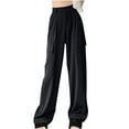 thumbnail image 1 of Wide Leg Cargo Pants for Women with Pockets High Waisted Straight Long Trousers Culottes Casual Work Office Wear (Large, Black), 1 of 4