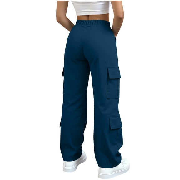 Wide Leg Cargo Sweatpants Women Drawstring High Waisted Baggy Sweat Pants Stretchy Cotton Pants with Pockets 2025 Royal Blue M