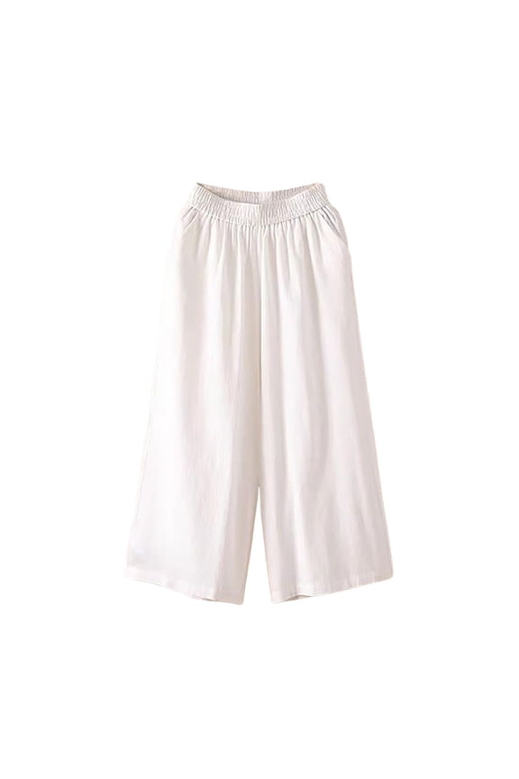 Wide Leg Cotton Linen Pants Women Flowy Gauzy Elastic Waist Palazzo Trousers with Pockets 2026 Summer Beach Boho Clothes Red