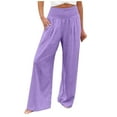 thumbnail image 1 of Wide Leg Cotton Linen for Women Foldover Smocked High Waist Casual Workout Yoga Pants Solid Lounge Palazzo Pants (3X-Large, Purple), 1 of 5