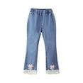 thumbnail image 1 of Wide Leg Denim Pants Girl's Pearl Beaded Jeans Ruffle Hem Elastic Waist Straight Leg Loose Denim Jeans Hot Pink,13 Years, 1 of 3