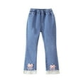 thumbnail image 1 of Wide Leg Denim Pants Girl's Pearl Beaded Jeans Ruffle Hem Elastic Waist Straight Leg Loose Denim Jeans Pink,7 Years, 1 of 3