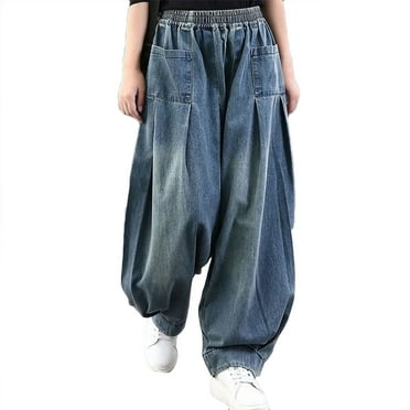 Wide Leg Denim Pants for Women Solid Color Fashion Casual Loose Oversized Full Length Jeans Pants Streetwear
